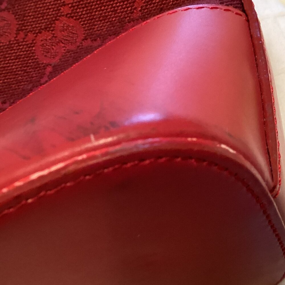 RED leather and canvas handbag - Picture 4 of 5
